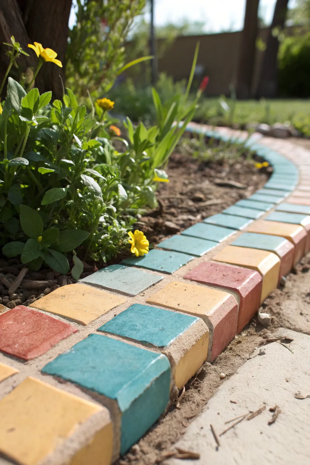 Transform your garden with vibrant tile edging for an artistic touch.