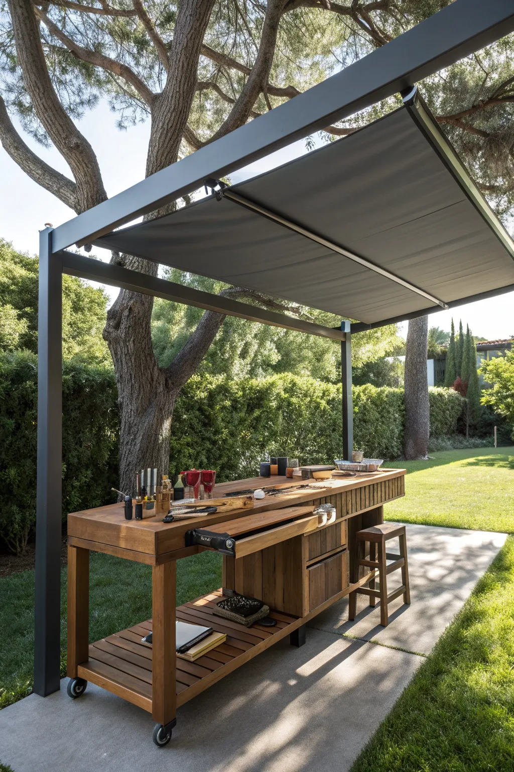 Elevate your outdoor workspace with a stylish retractable awning – functionality meets craftsmanship.