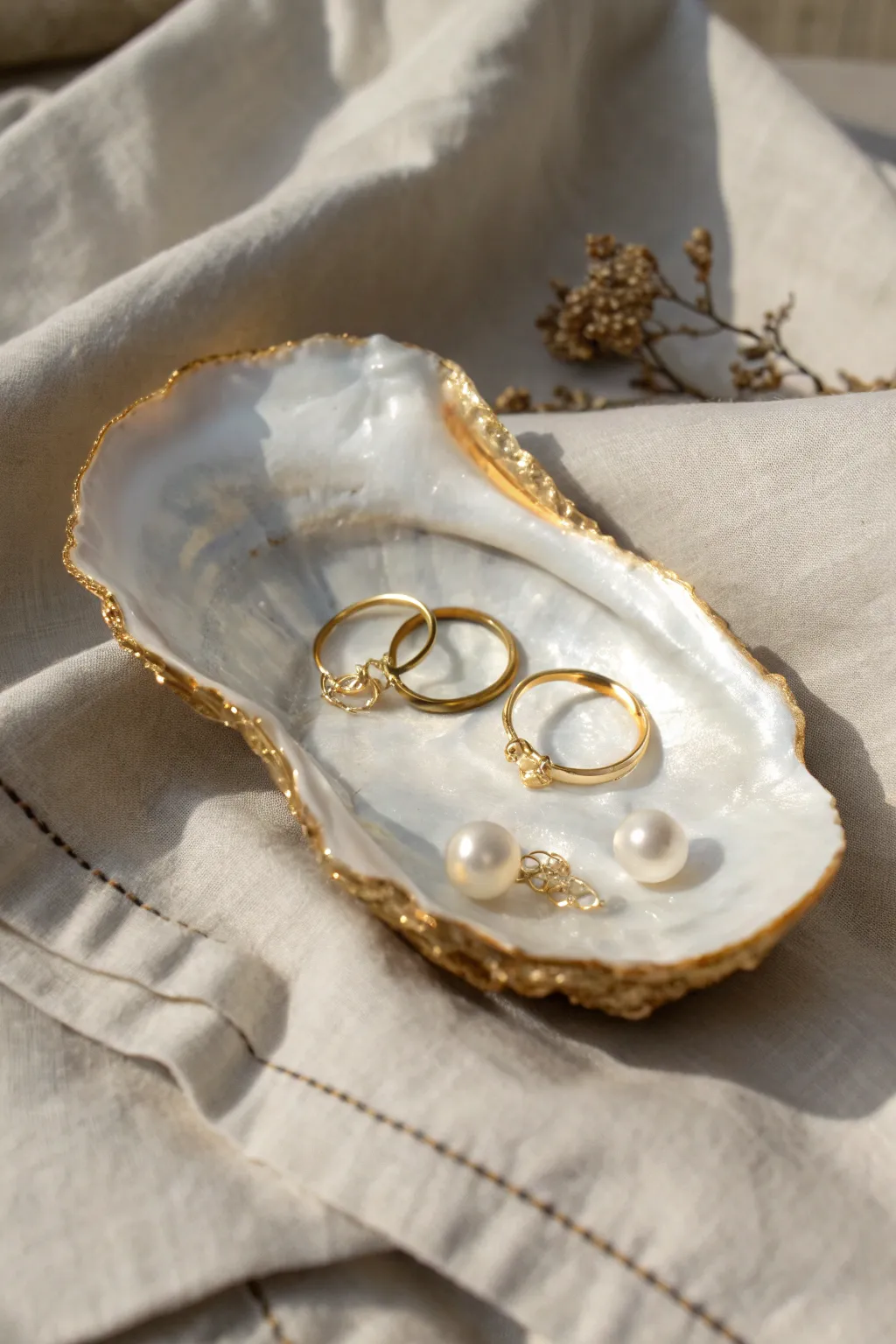 Elevate your jewelry organization with this elegant oyster shell dish, where natural beauty meets minimalist design.