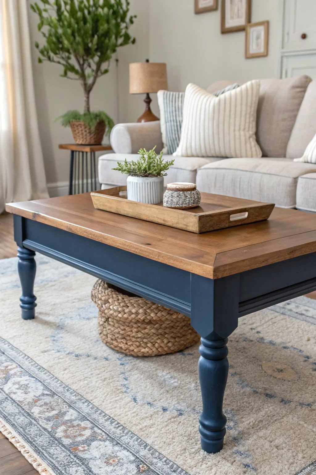 Transform your living space with a chic two-tone coffee table makeover: Embrace simplicity and elegance.