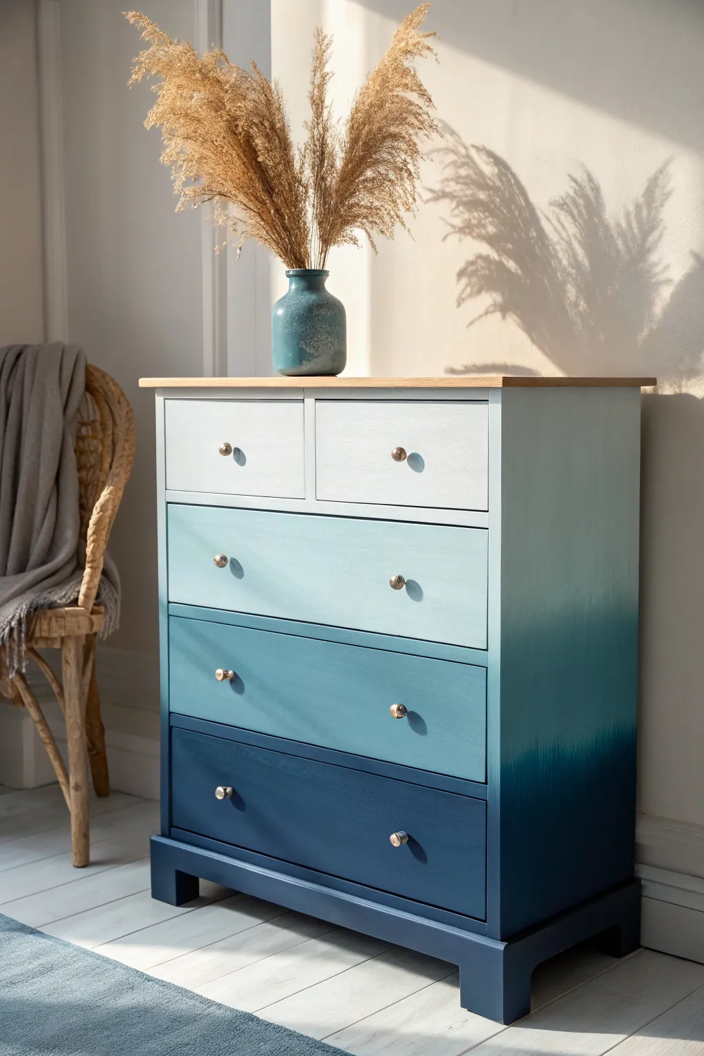 Transform your space with the calming elegance of ombre blues. 🌊✨ #MinimalistBeauty #BohoChic