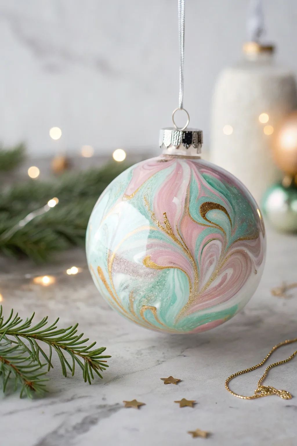 Dive into the magic of pour painting with this elegant swirled ornament, a perfect blend of art and simplicity.