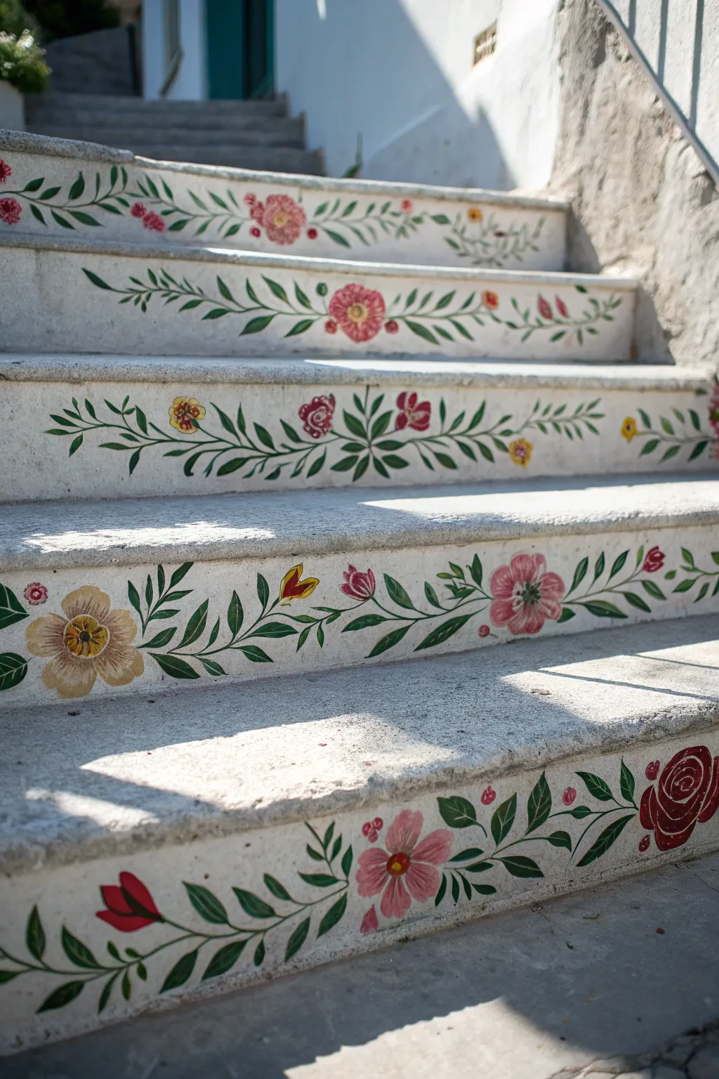 Transform your steps into a floral masterpiece with the magic of stenciling.