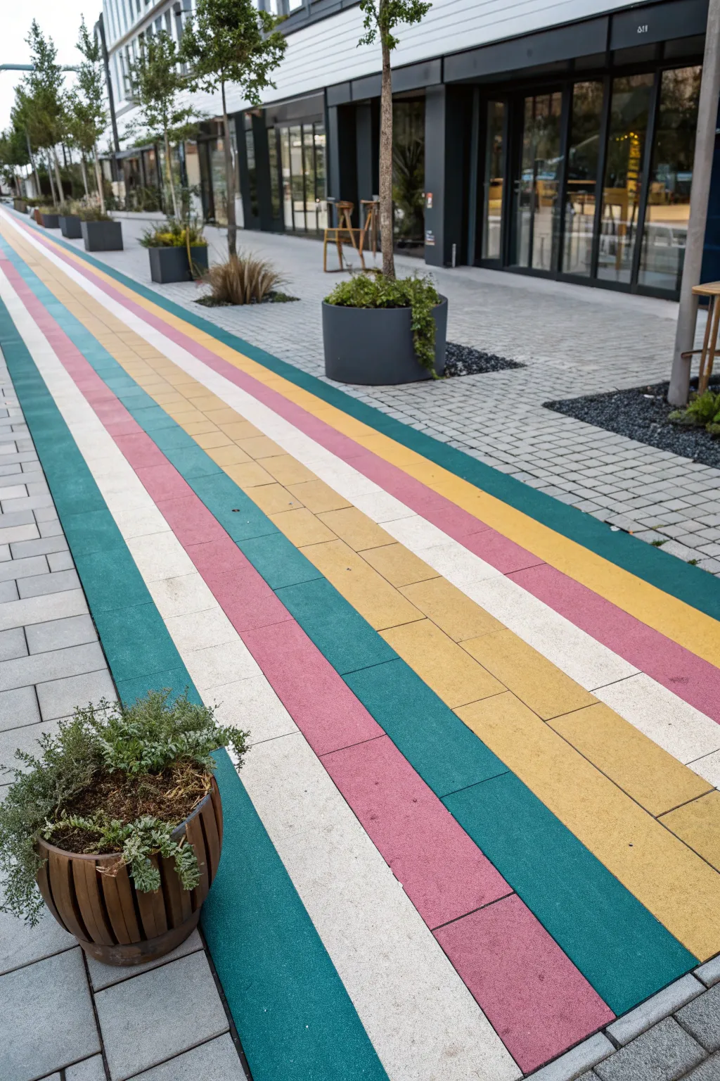 Transform your walkway with bold, vibrant stripes for a playful yet elegant touch.