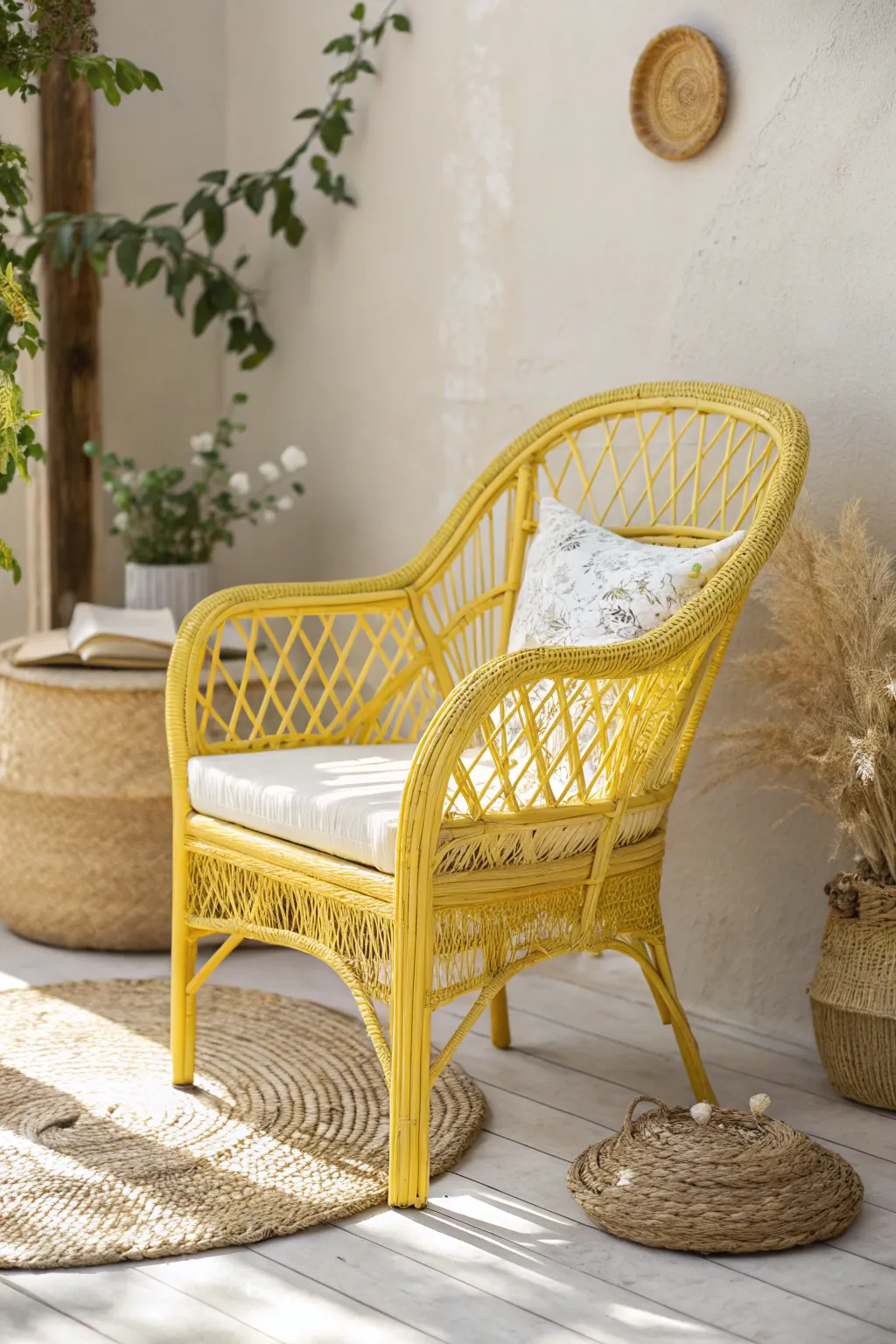 Brighten your space with a pop of sunny yellow charm. ☀️✨ #WickerWonder #ScandinavianBoho