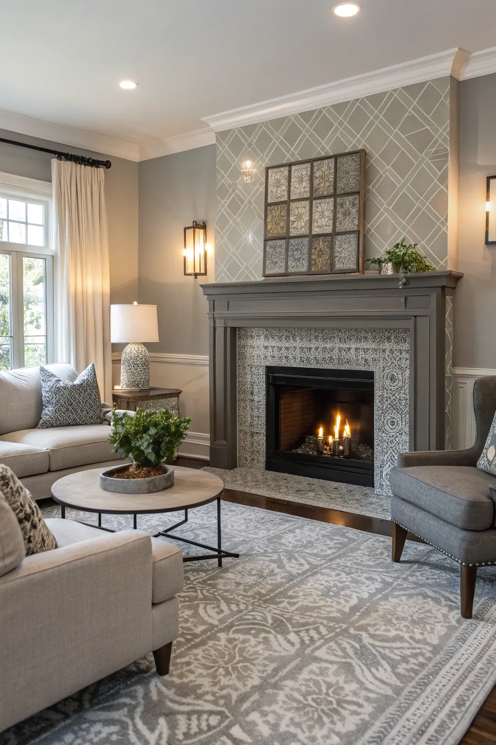 Gray-painted tiles create a sophisticated and versatile look.