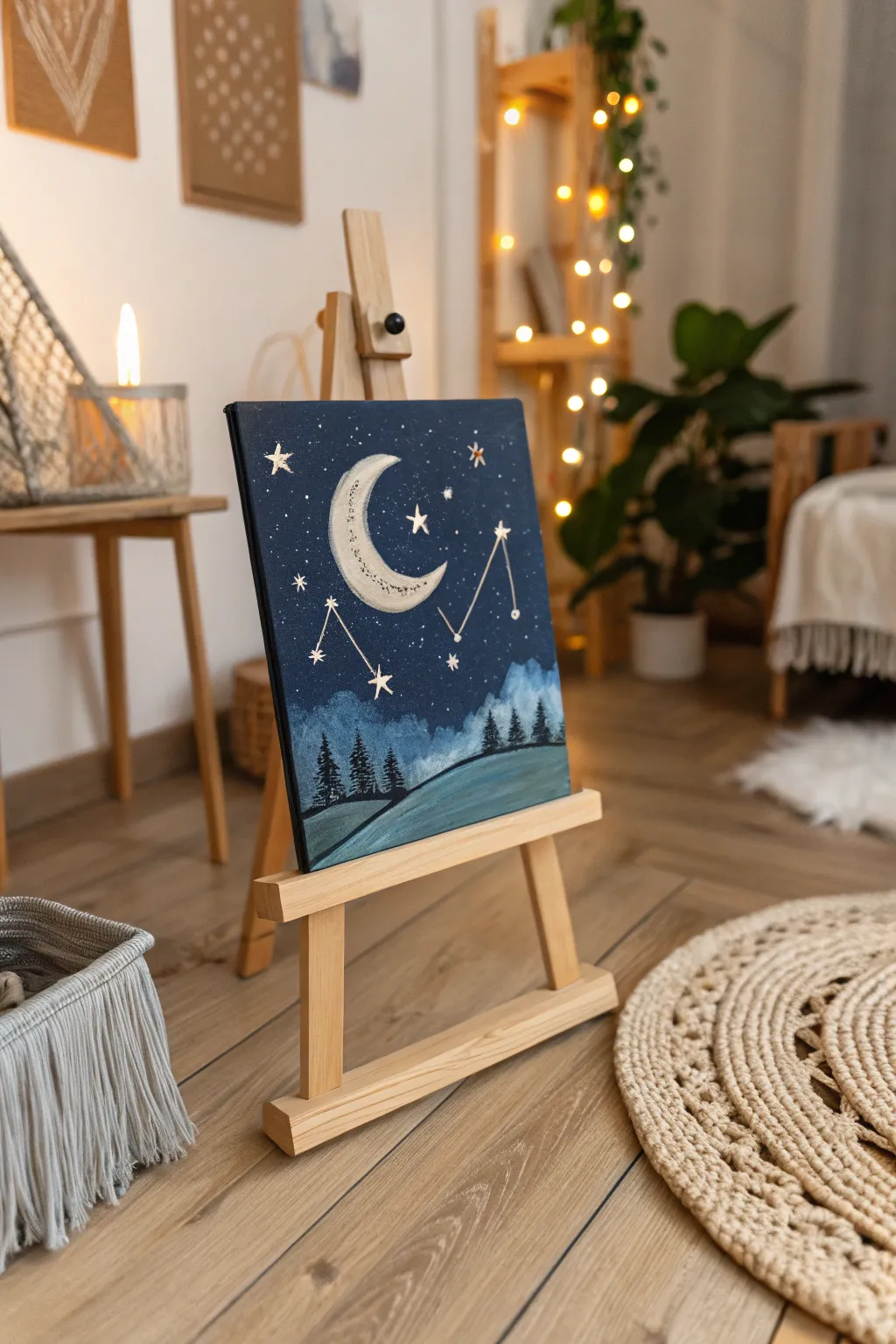 Capture the magic of a starry night with this calming painting idea for beginners. 🌙✨