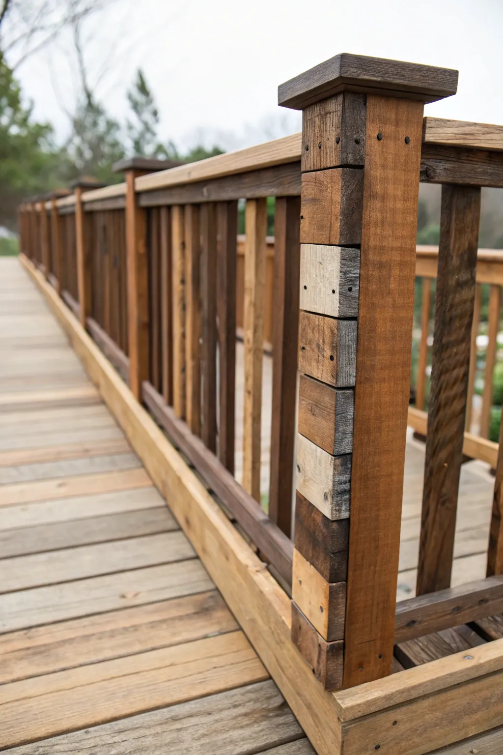 Elevate your outdoor space with a handcrafted pallet railing – where rustic charm meets modern design.