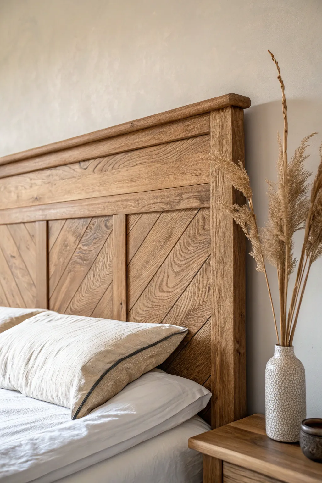 Embrace the beauty of simplicity with this elegant, natural wood pallet headboard.