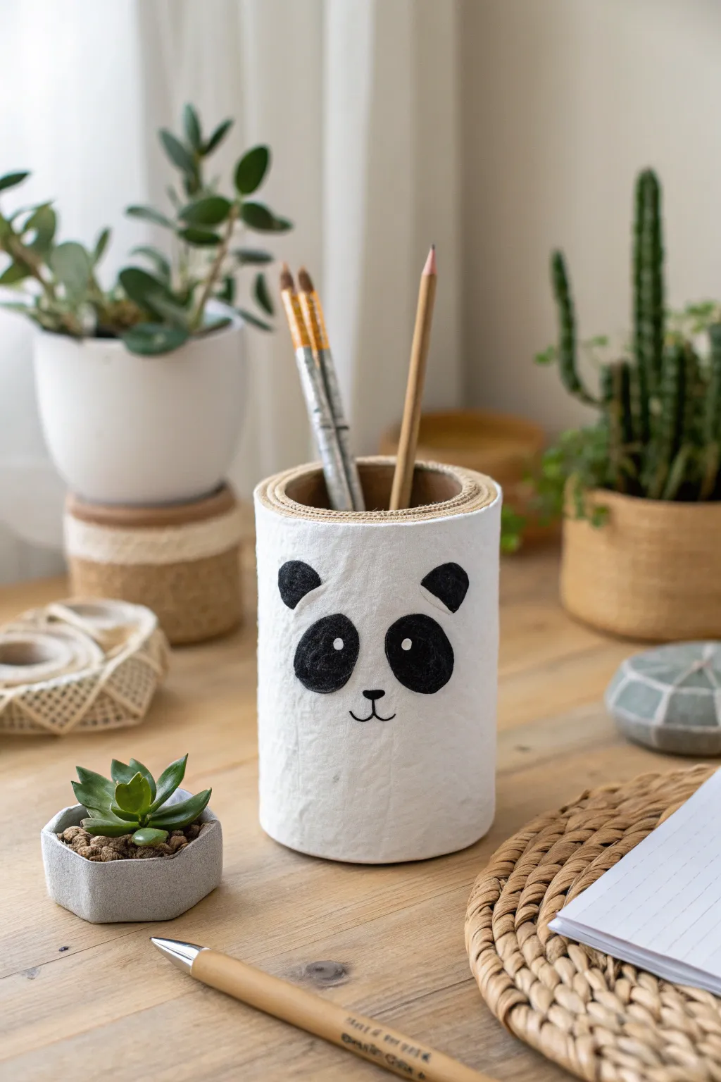 Transform your workspace with this adorable and eco-friendly panda pencil holder, a perfect blend of minimalism and charm.