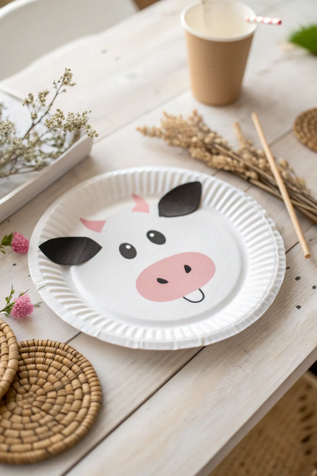 Turn everyday materials into charming art with this DIY paper plate cow face project! 🐄✨ #CraftWithLove #MinimalistArt