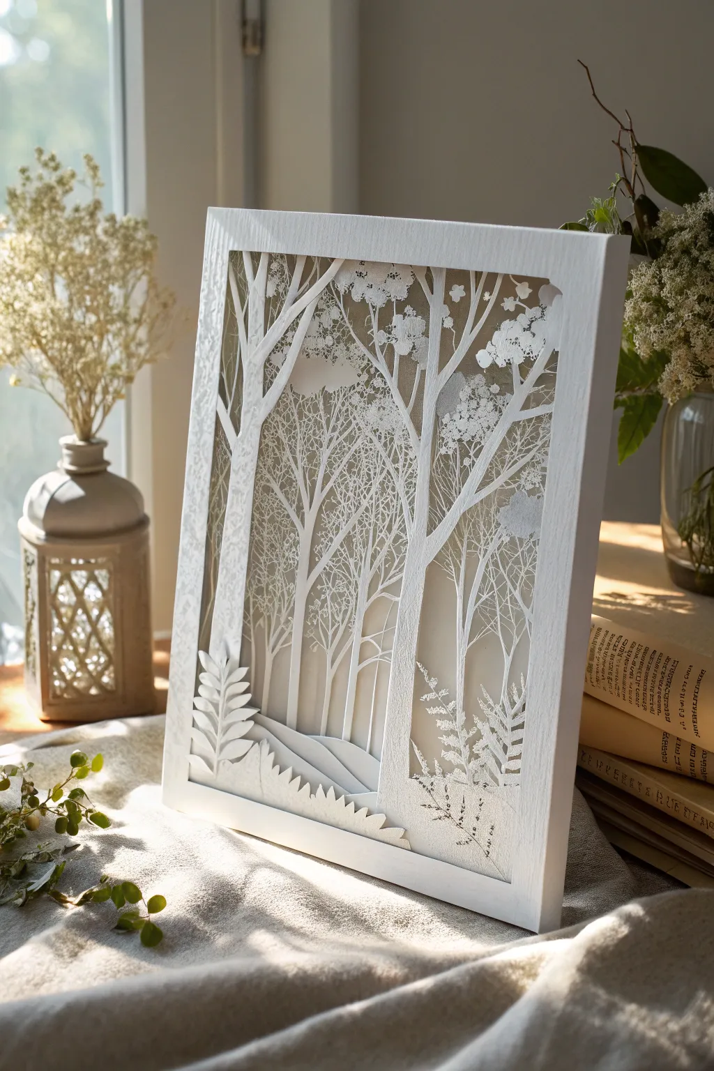 Nature's Embrace: Transform your space with the serene beauty of paper-cut forest art.