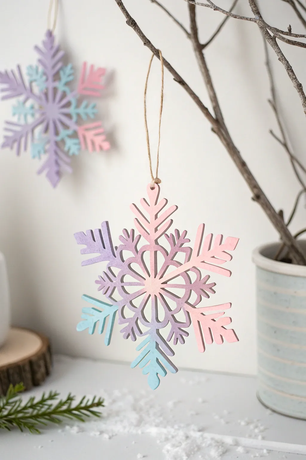 Add a splash of color to winter with beautifully crafted pastel paper snowflakes.