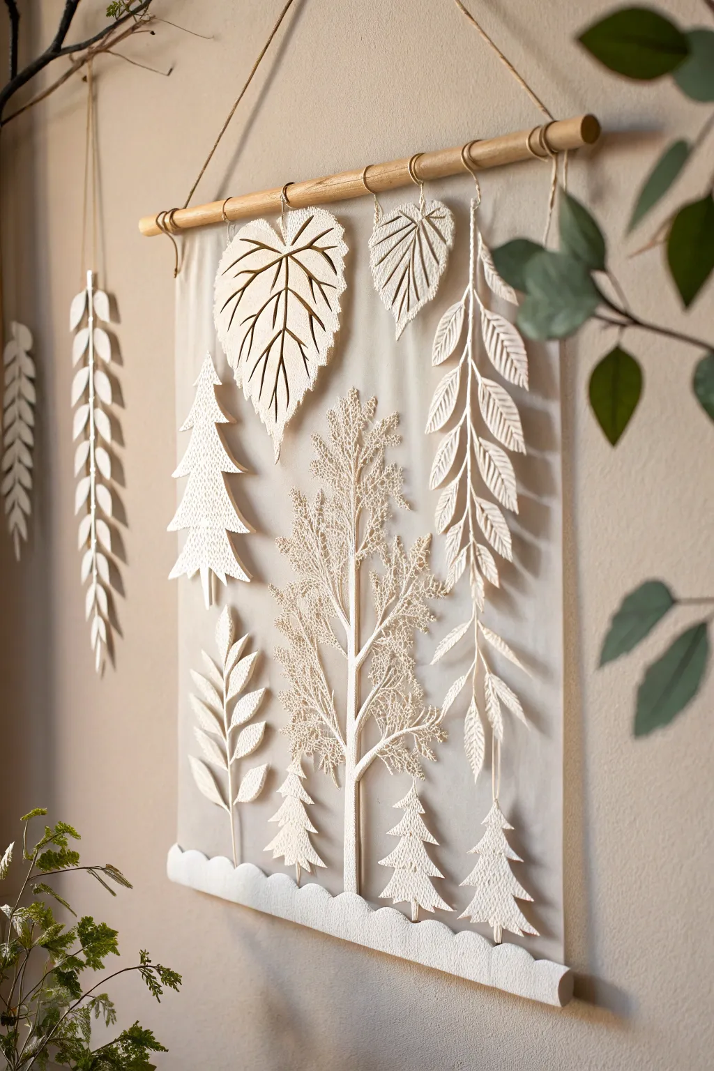 Embrace nature indoors with this elegant paper leaf wall hanging, where simplicity meets natural beauty.