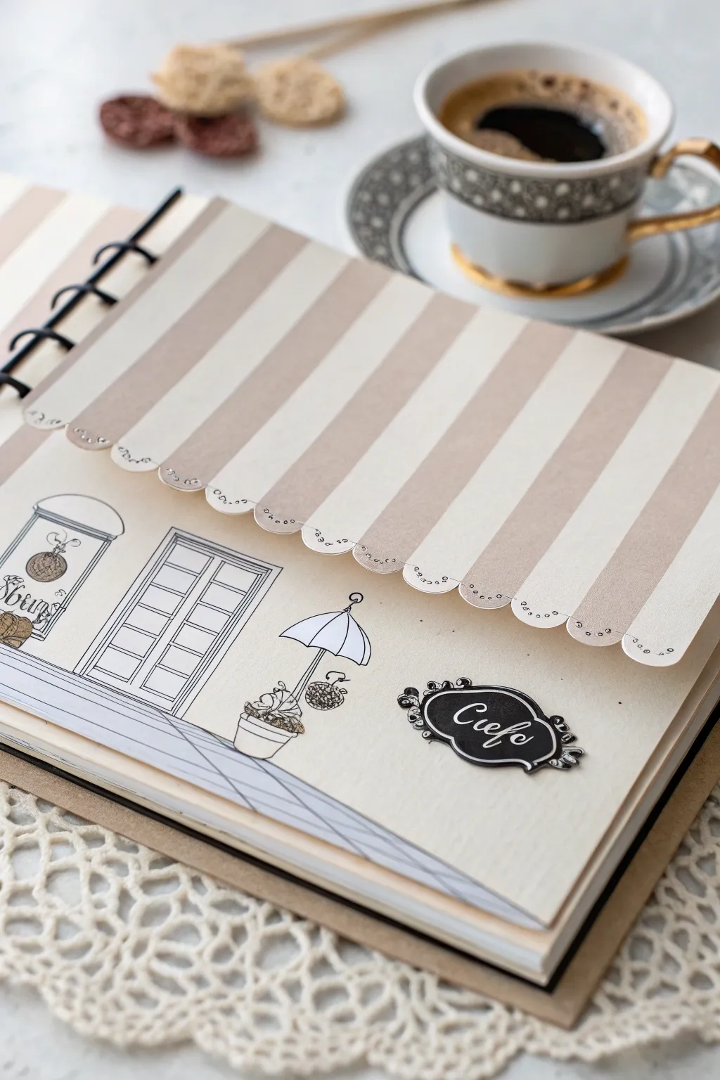 Capture the essence of a Parisian café with this charming scrapbook design, perfect for those who cherish simplicity and natural beauty.