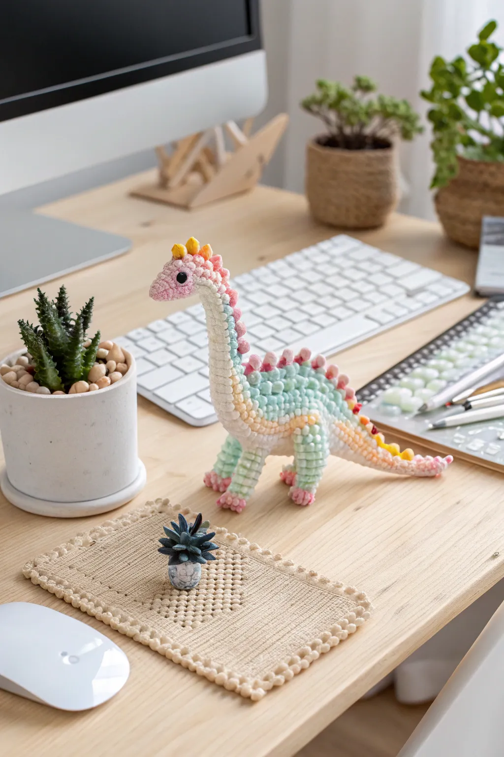 Add a touch of prehistoric whimsy to your workspace with this charming perler bead dinosaur!