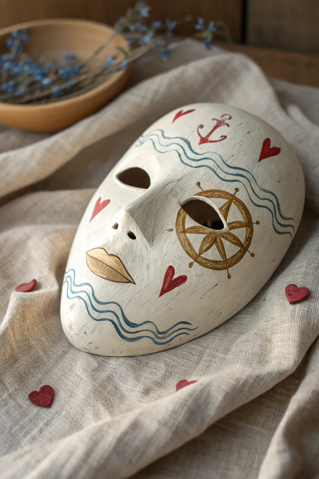 Unveil your story: A mask that narrates your life's journey through symbolic art.