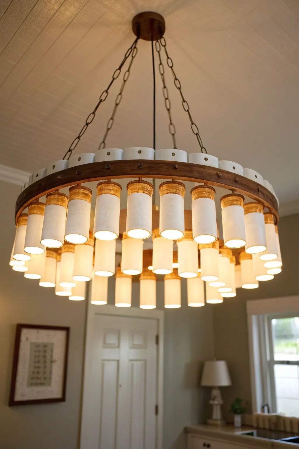 Transforming the ordinary into extraordinary: A pill bottle chandelier that shines with minimalist elegance.
