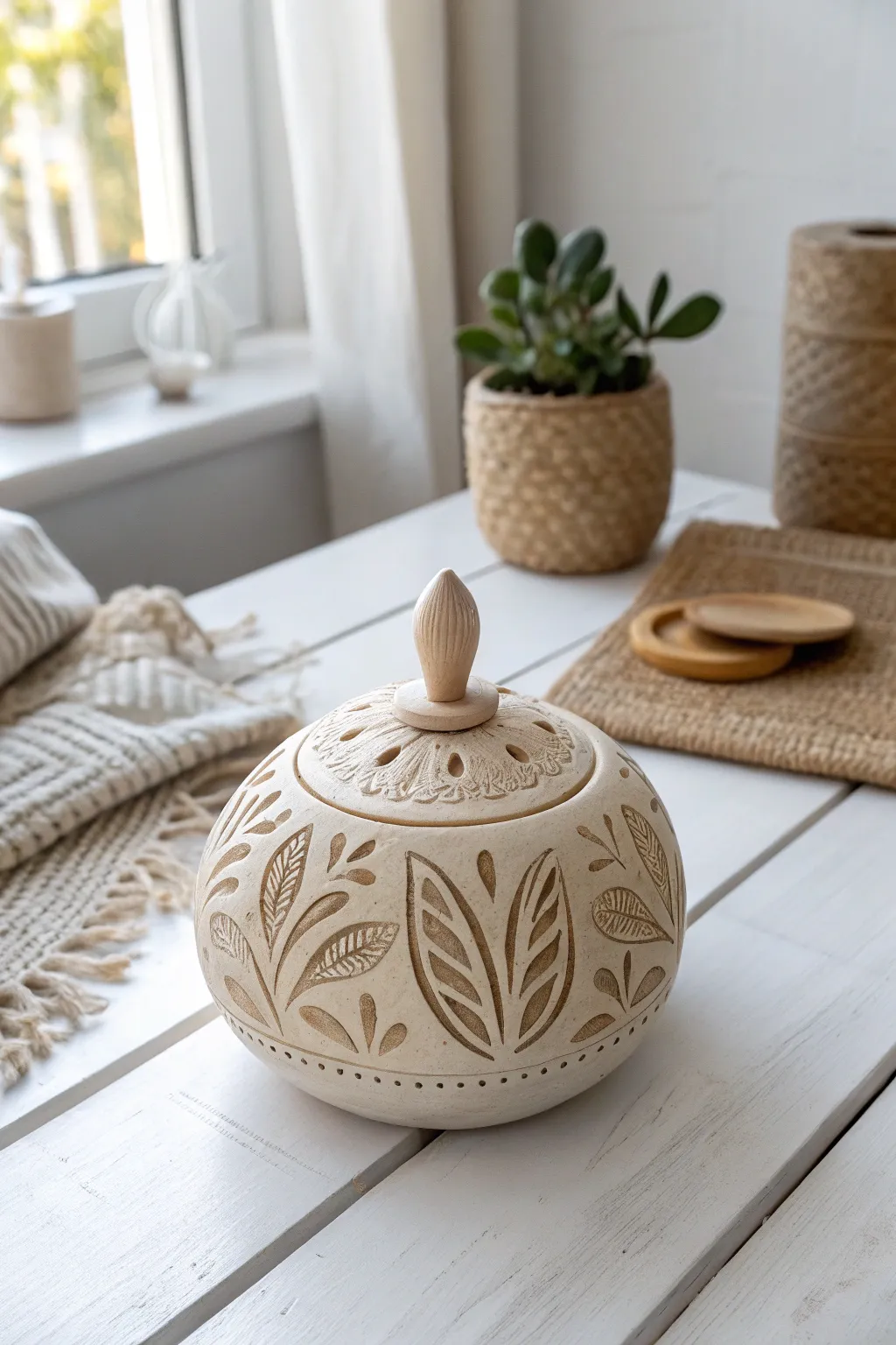 Embrace the elegance of nature with this intricately designed pinch pot rattle, where craftsmanship meets minimalist beauty.