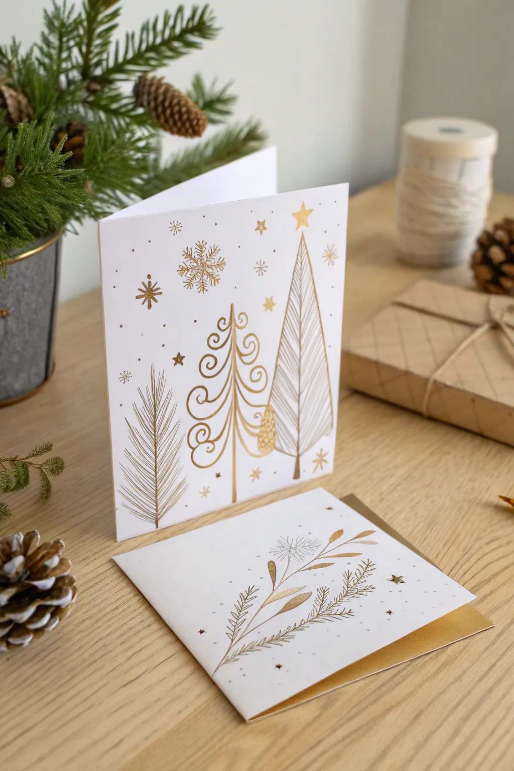 Embrace Metallic Elegance: Add a festive shimmer to your Christmas cards with stylish metallic accents.
