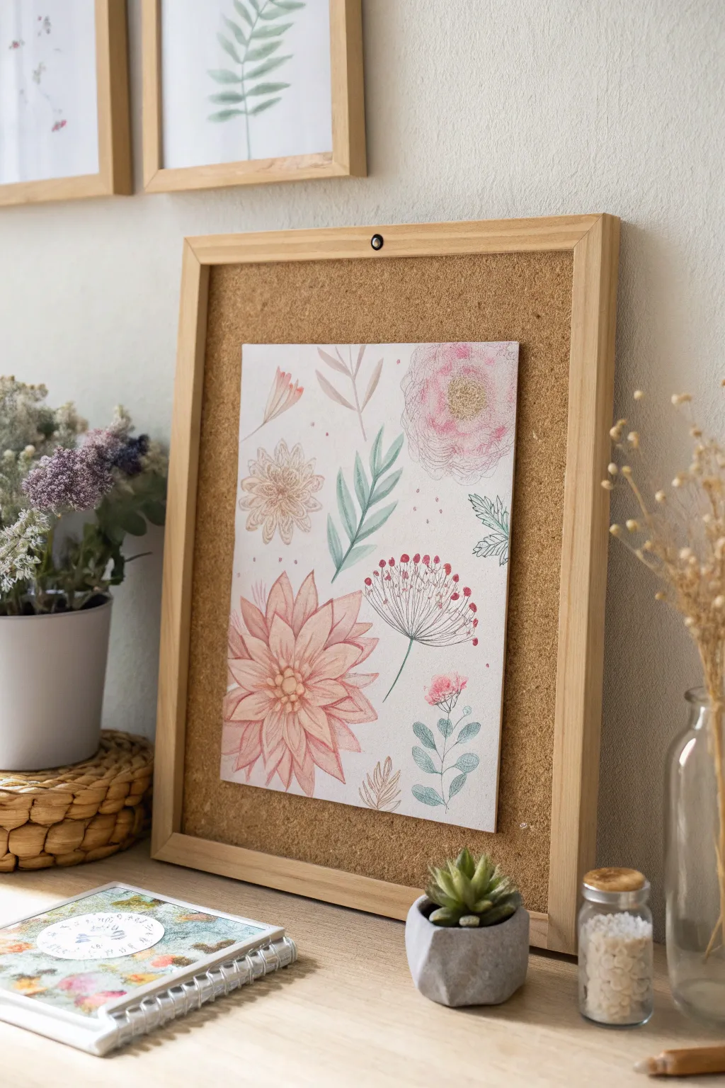 Turn your cork board into an art showcase – where simplicity meets creativity.
