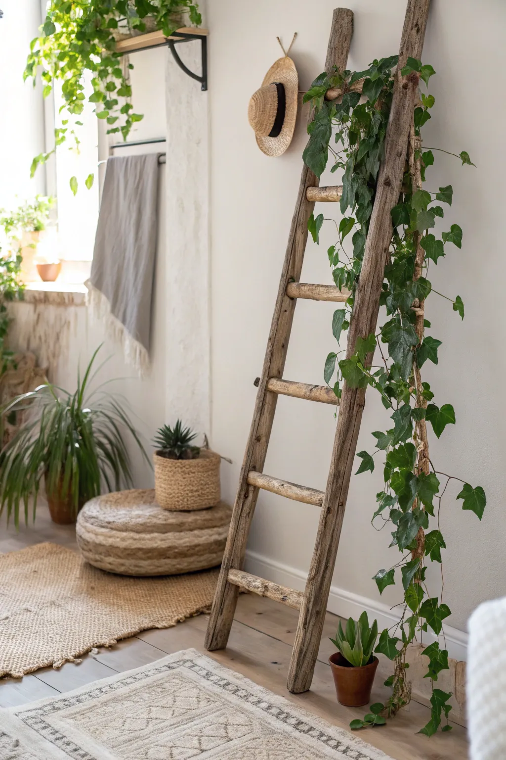 Transform your space with a rustic ladder trellis - a perfect blend of minimalism and natural beauty!