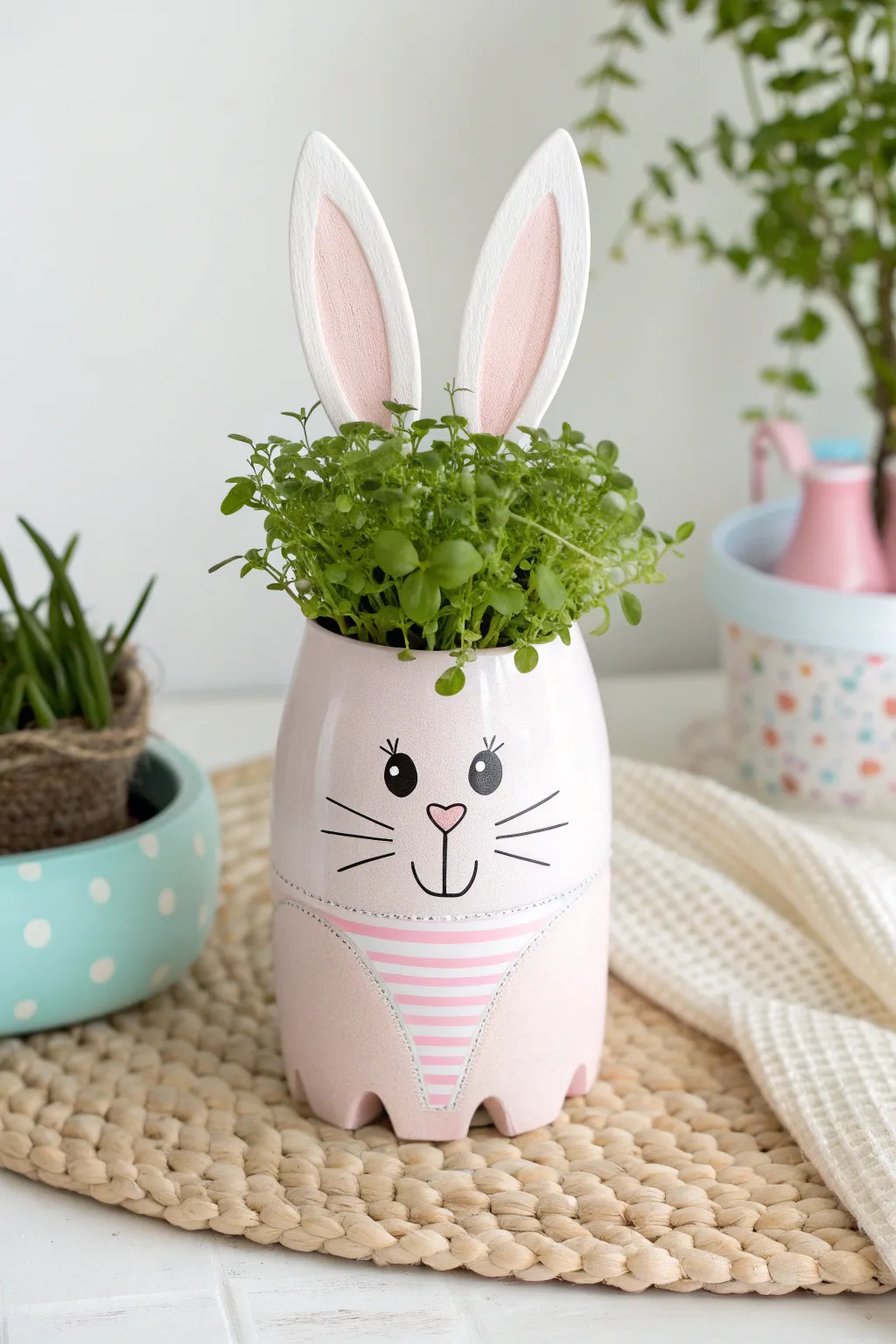 Charming Bunny Planter: A creative fusion of upcycling and natural beauty.