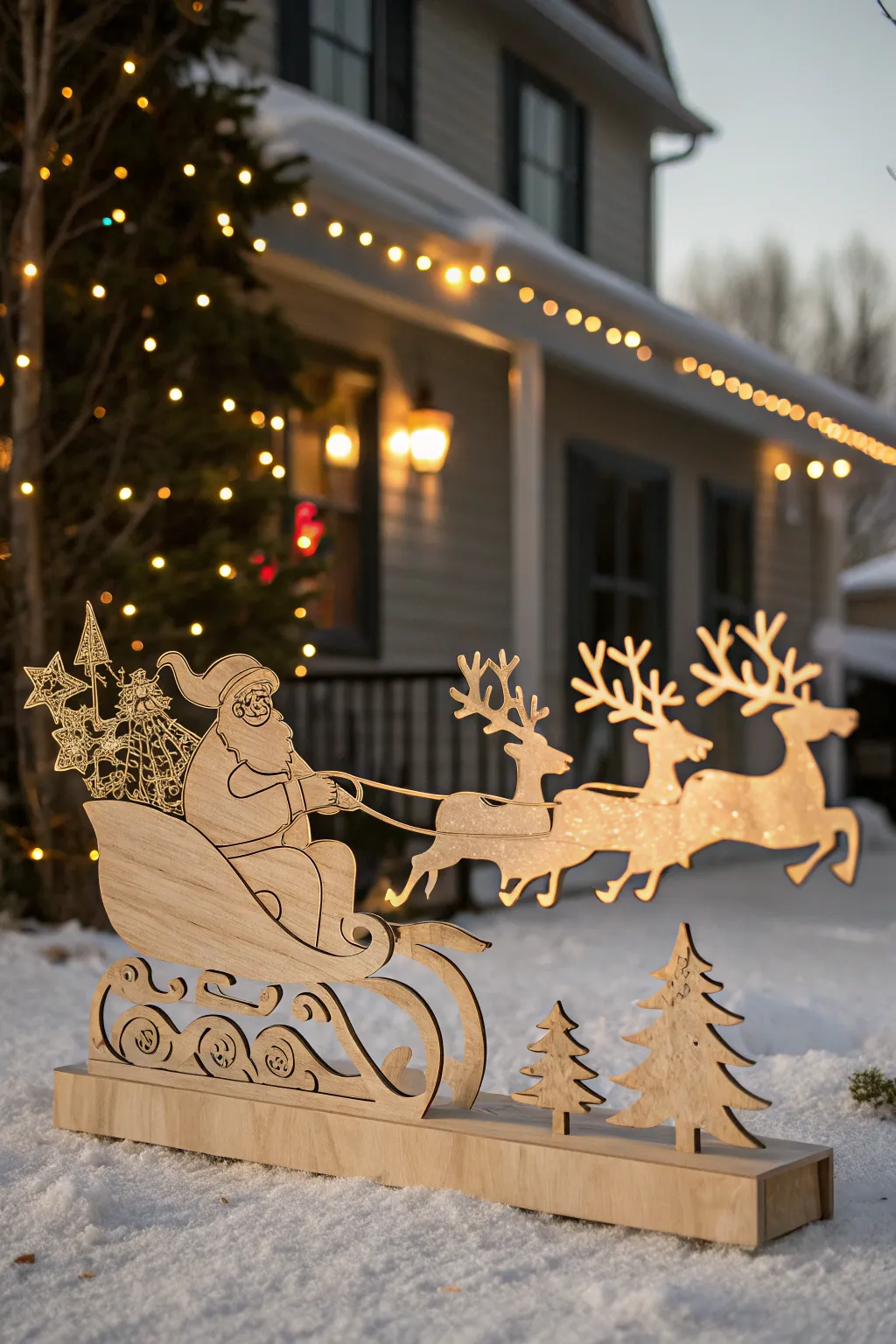 Bring the magic of the holidays to life with a handcrafted Santa sleigh yard art display.