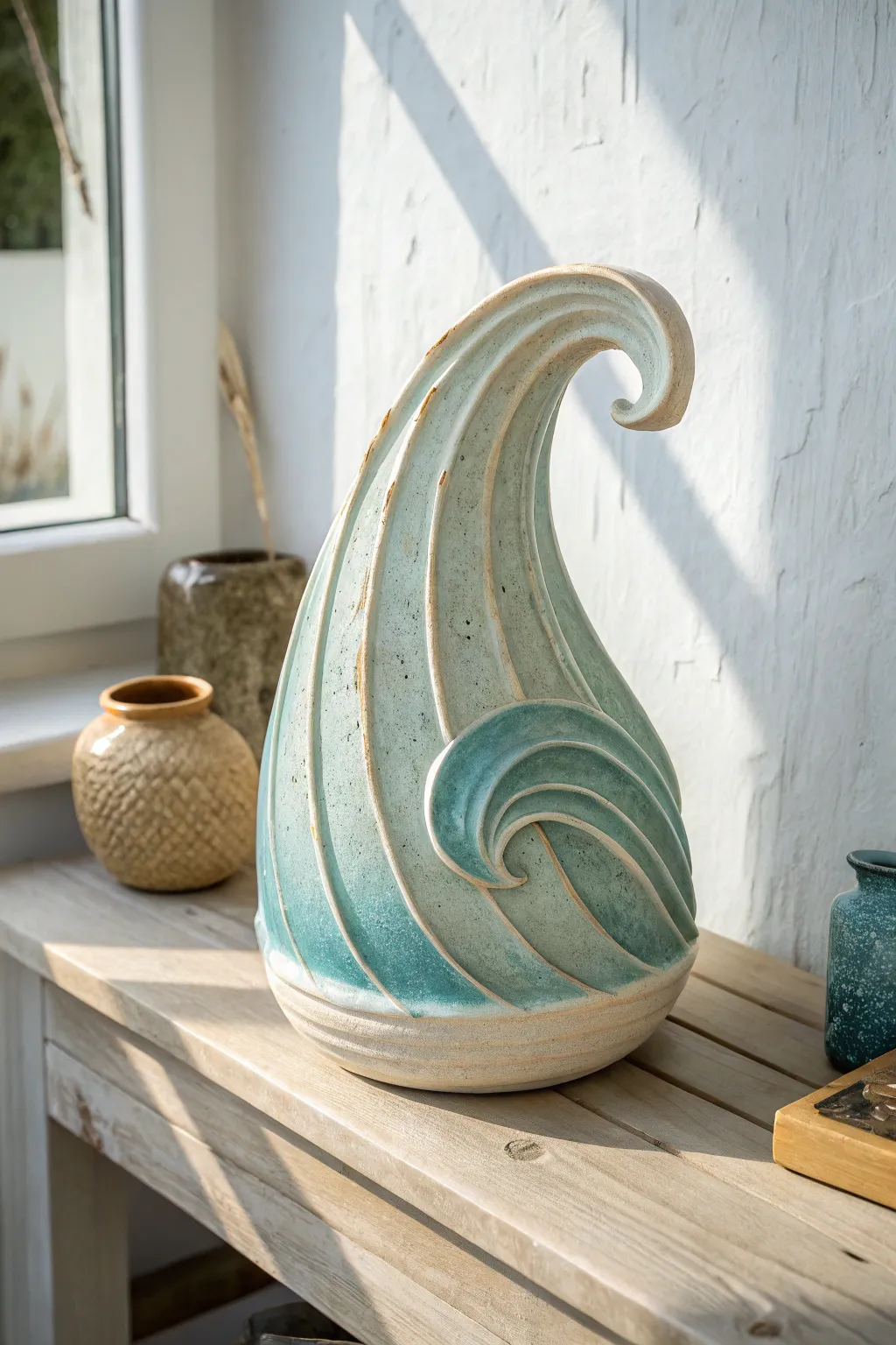 Embrace the calm of the ocean with this wave-inspired pottery masterpiece.