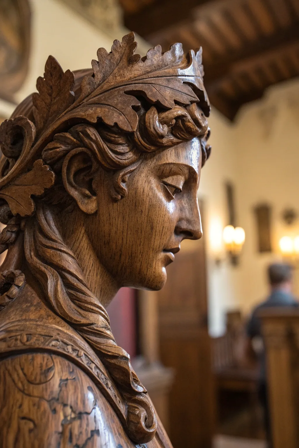 Explore the artistry of power carving with this intricate wooden masterpiece.