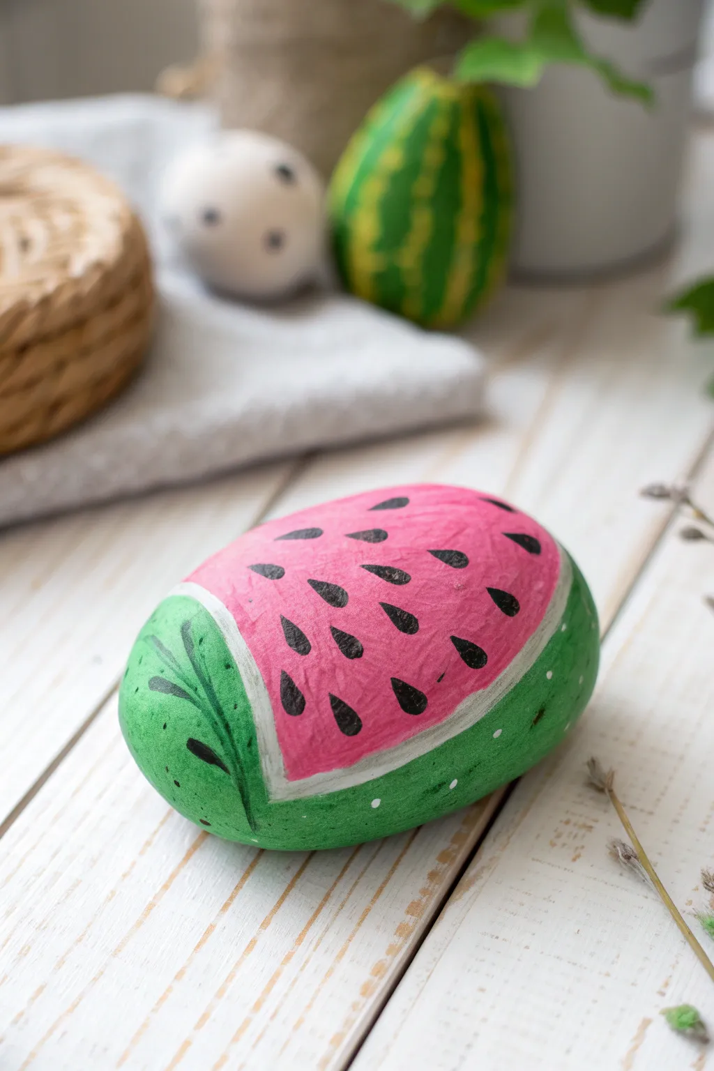 Add a splash of whimsy to your decor with this charming watermelon rock art!
