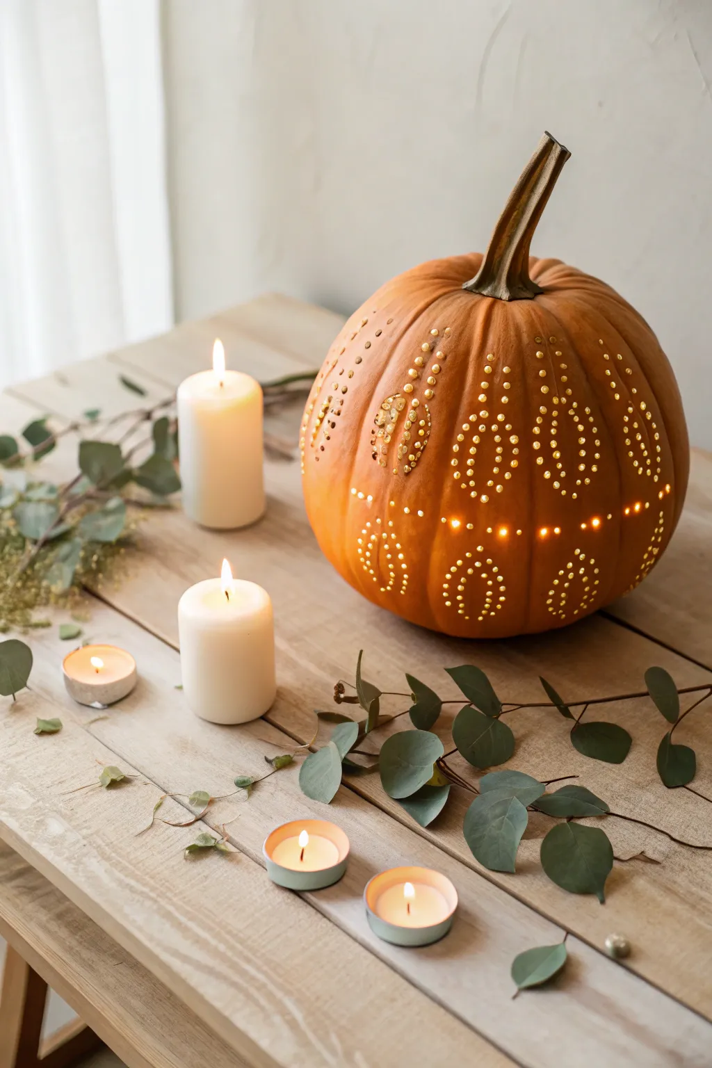 Elevate your autumn decor with elegant diffused dots. 🎃✨ #PumpkinCarving #ScandiBoho