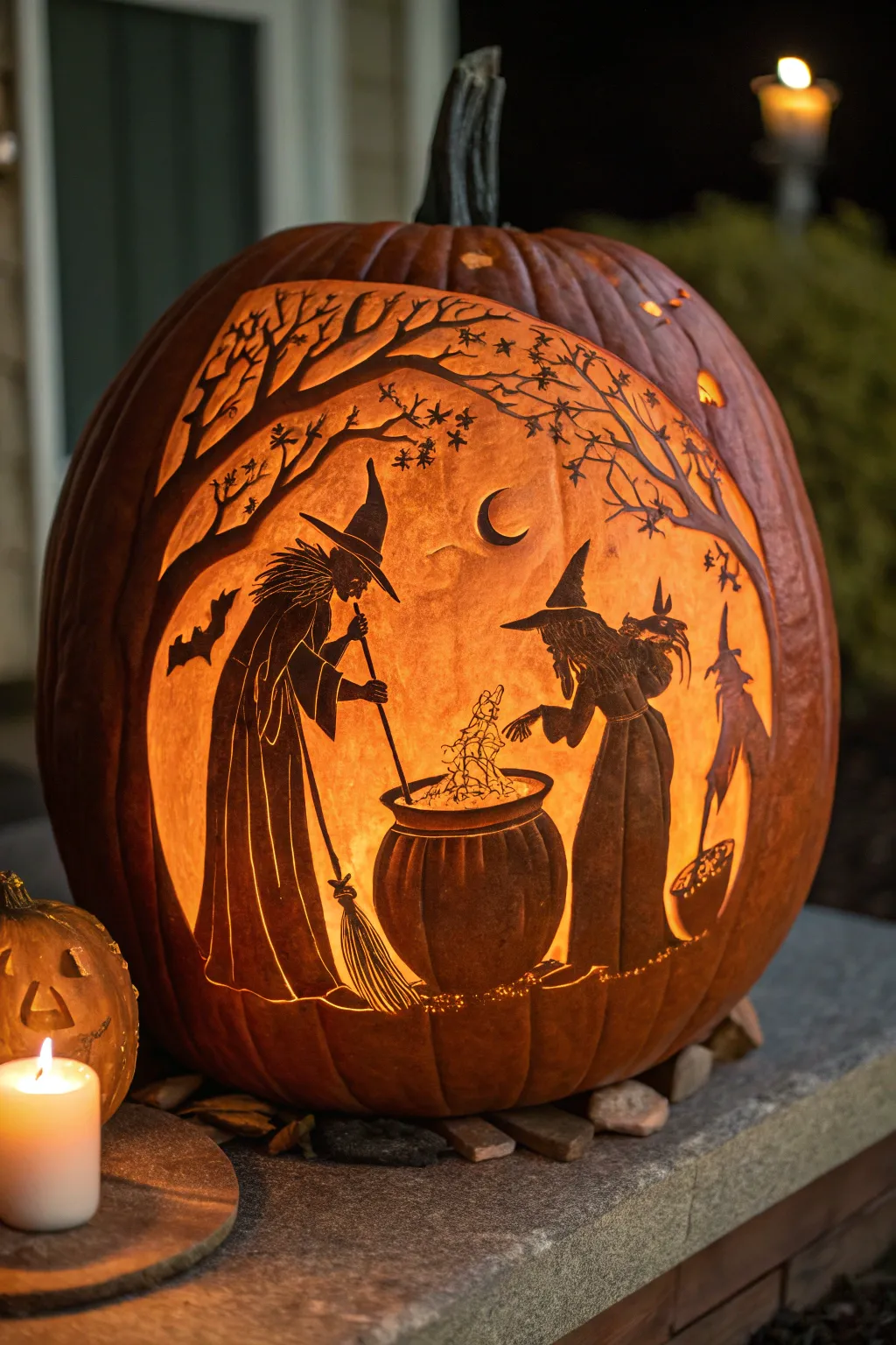 Masterful craftsmanship meets Halloween magic in this intricately carved fantasy scene pumpkin.