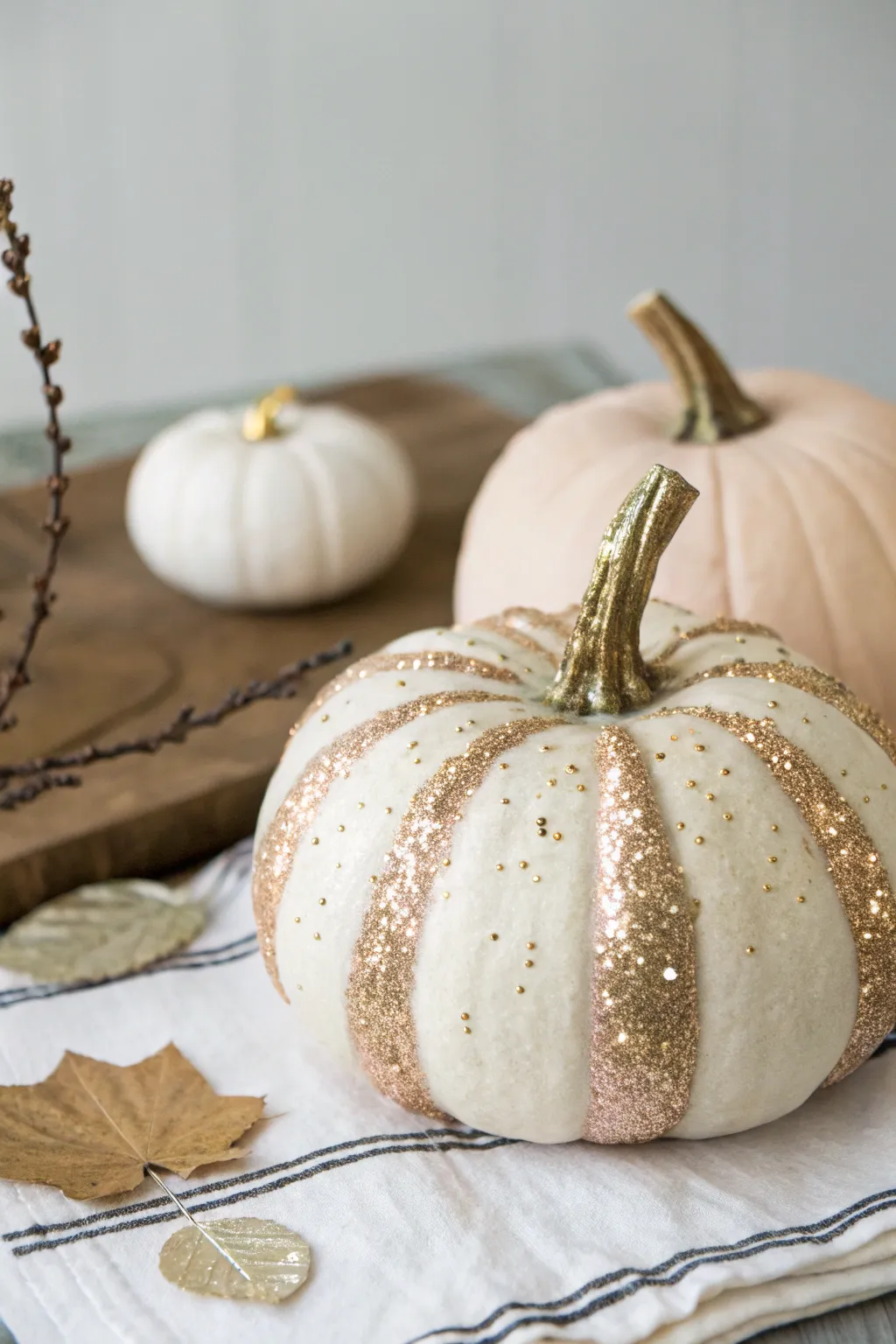 Transform your pumpkin into a shimmering masterpiece with a touch of glitter magic!