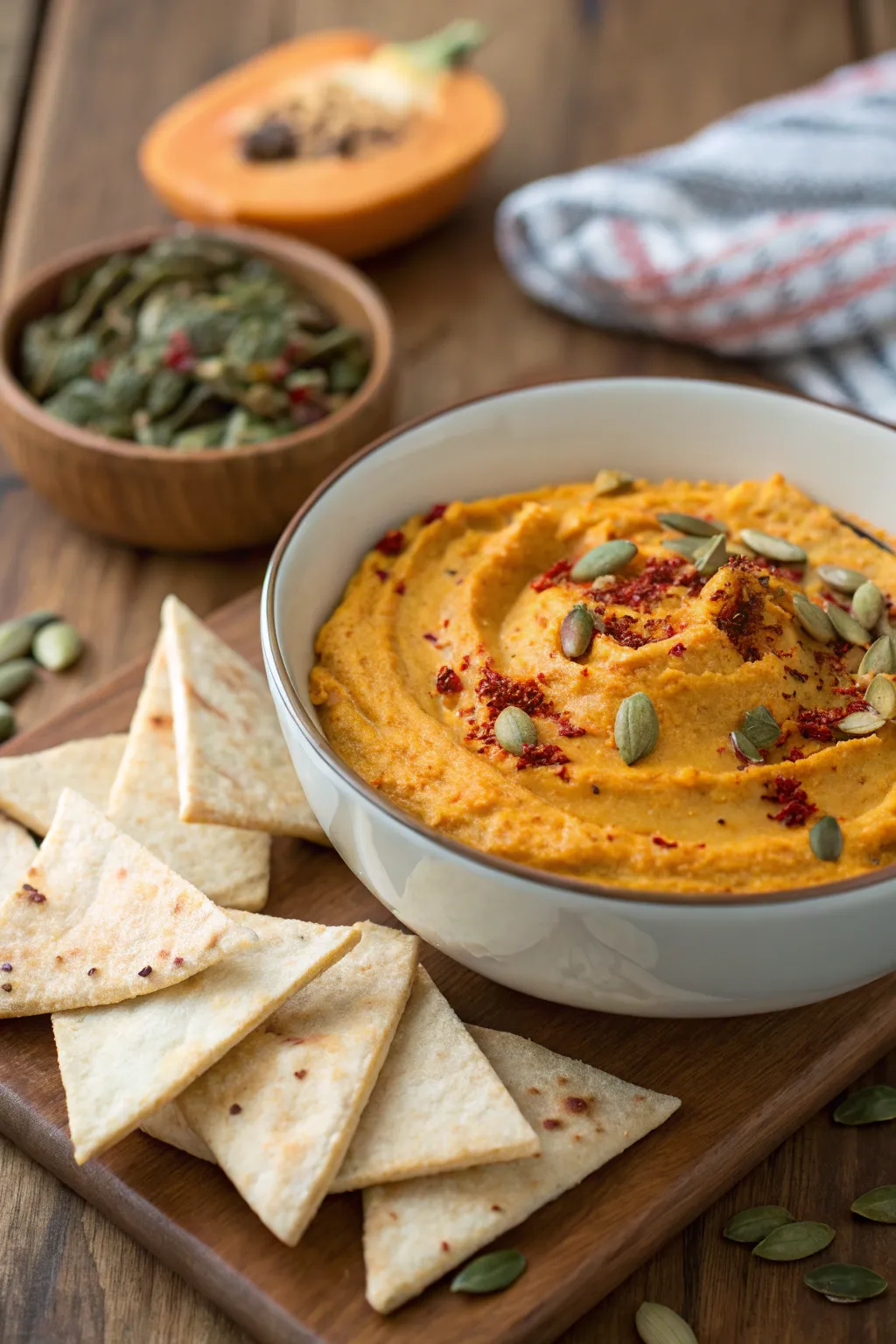 A savory pumpkin hummus perfect for dipping.