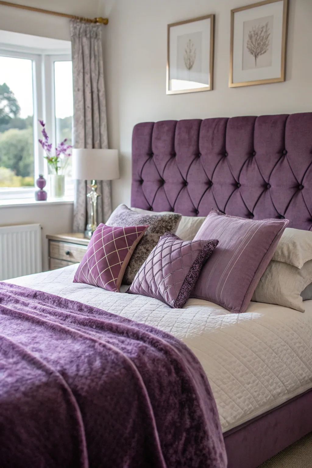 Velvet textures add luxury and warmth to the bedroom.