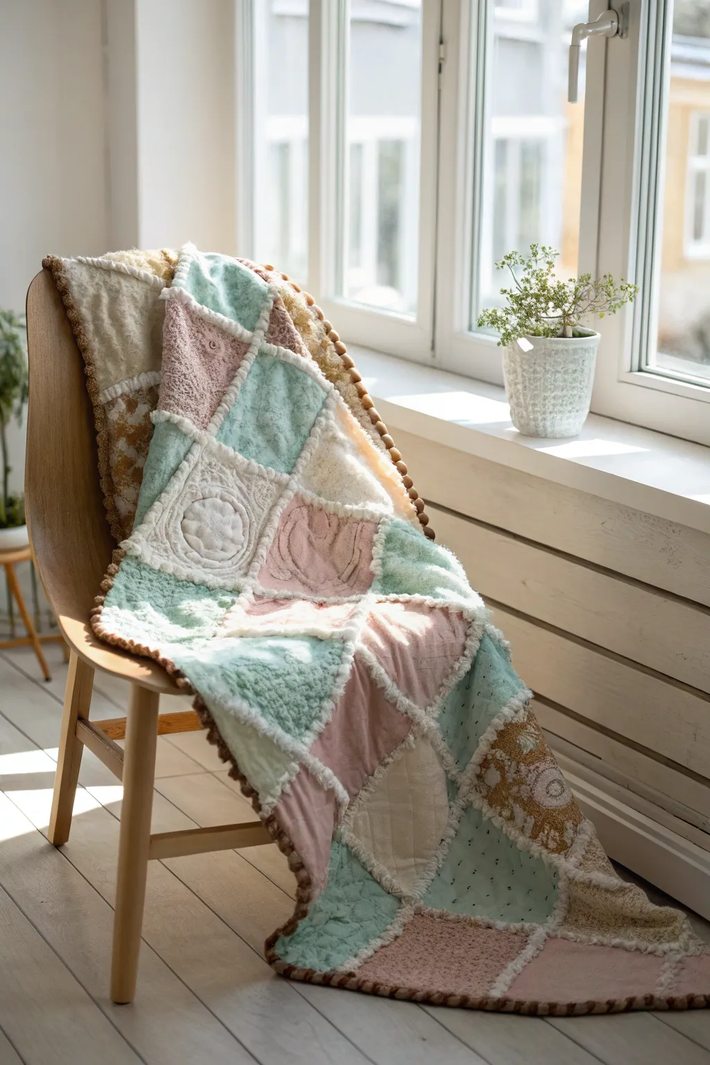 Double the charm with this reversible rag quilt, perfect for adding a touch of elegance to your minimalist space.