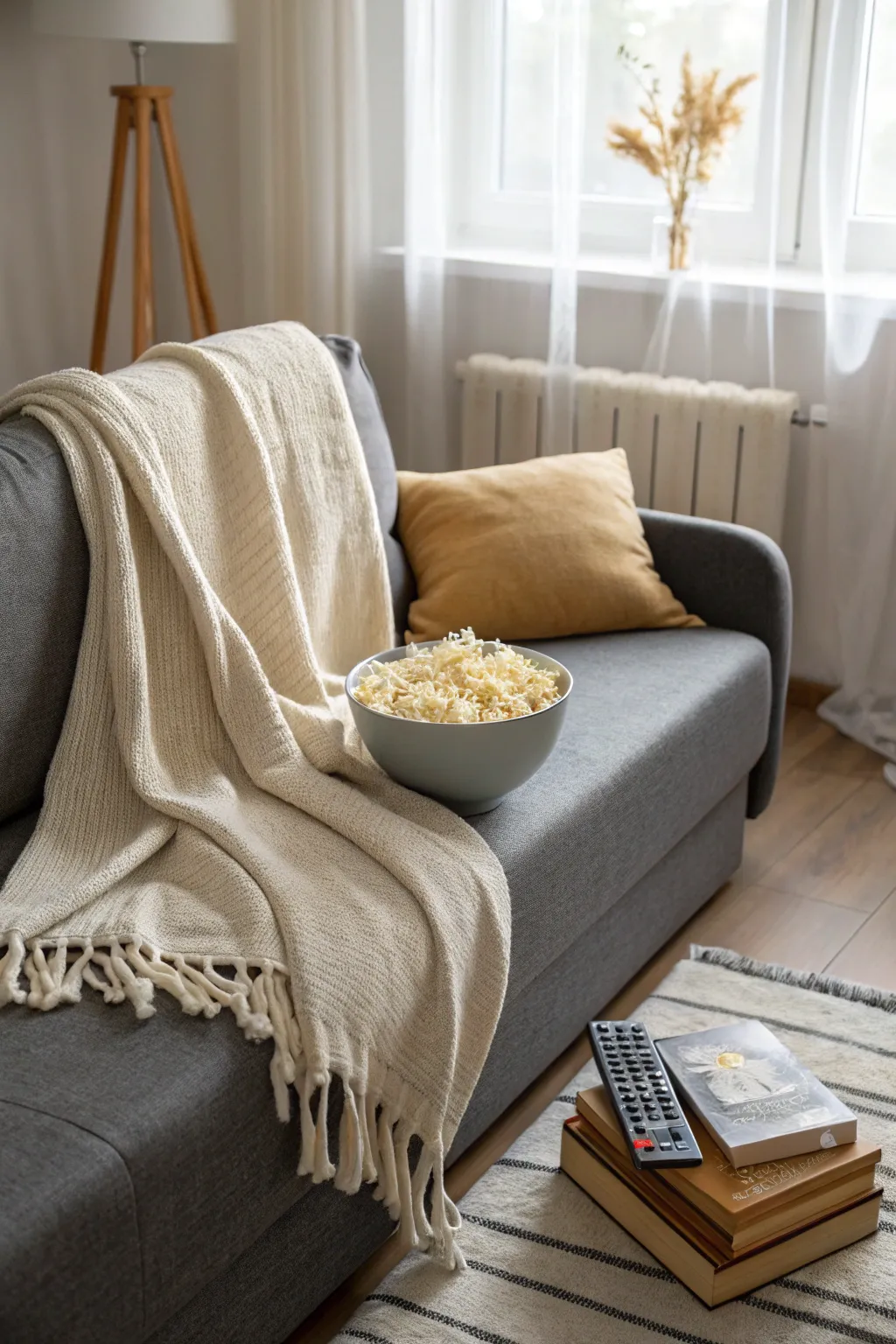 Embrace the rain with a cozy movie marathon setup that combines Scandinavian minimalism with a touch of Boho charm. 🍿🎬