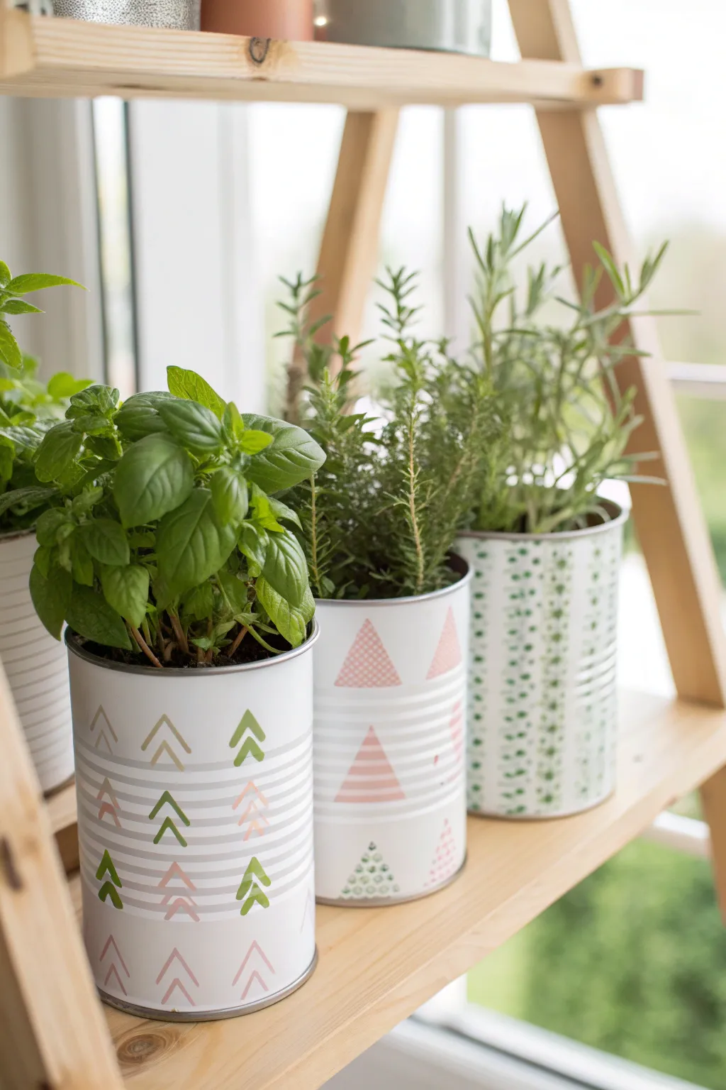 Transform your kitchen into a green oasis with a charming tin can herb garden. #DIYDecor #ScandiBoho #HerbGarden