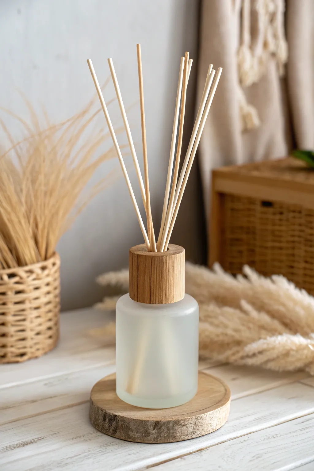 Embrace nature with a touch of elegance—this wooden-lidded reed diffuser brings serenity indoors.