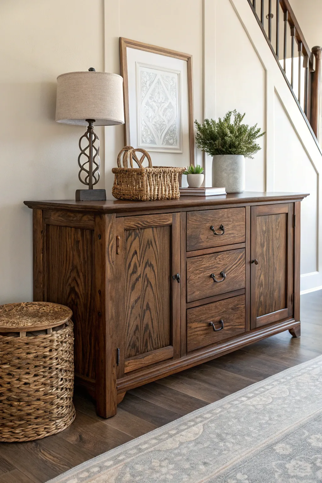 Elevate your space with the timeless elegance of a naturally stained buffet. #ScandinavianChic #BohoBeauty