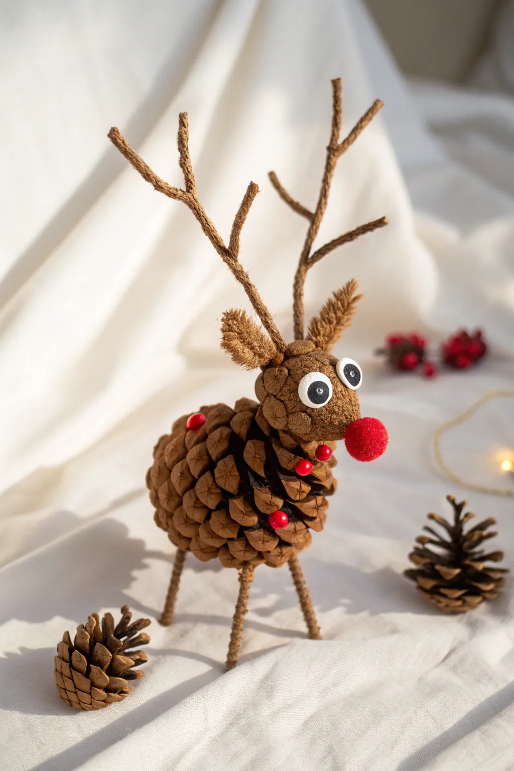 Capture the charm of nature with this delightful pine cone reindeer, a perfect blend of minimalist elegance and boho creativity.