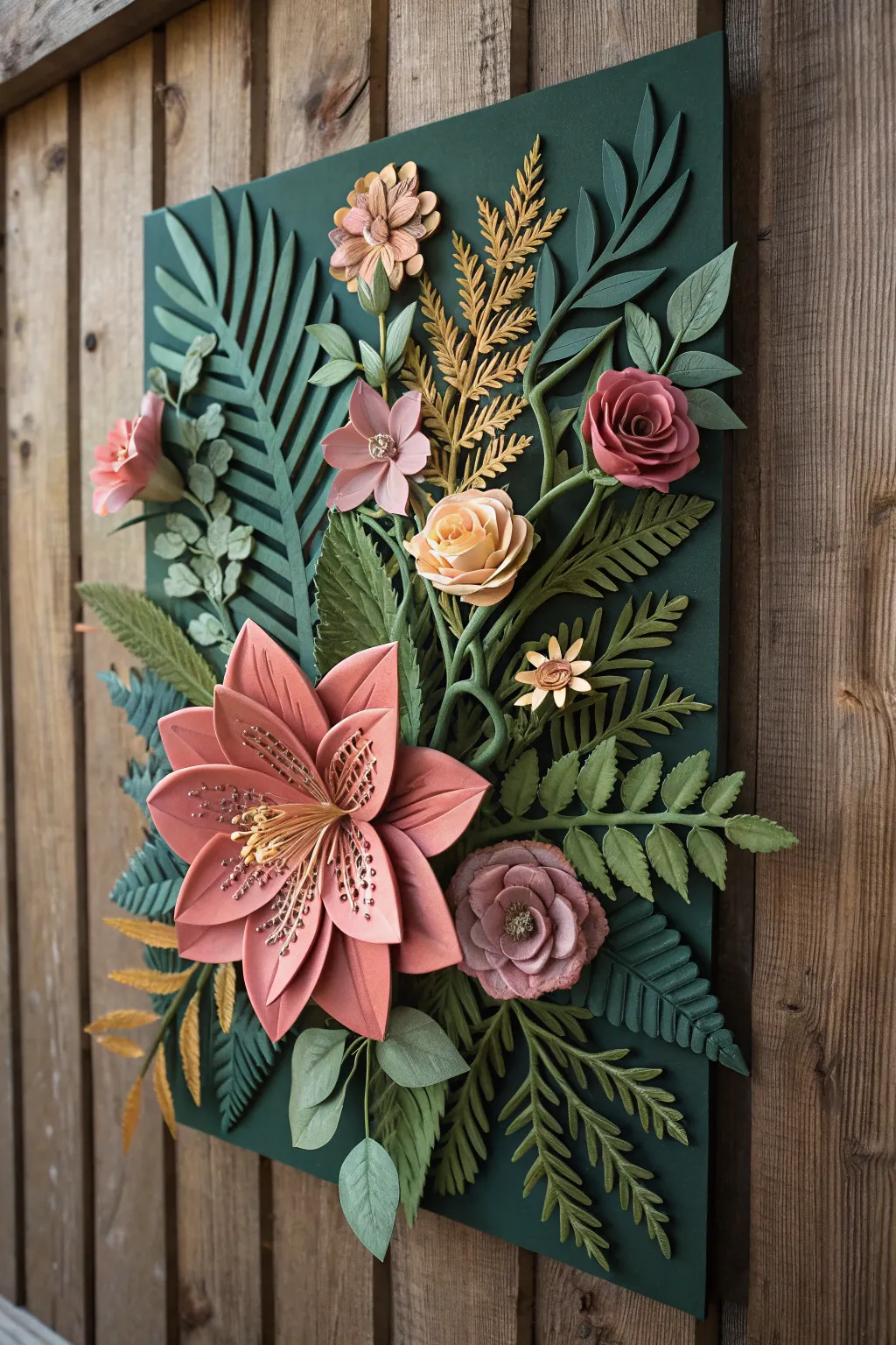 Bring the beauty of nature indoors with this handcrafted floral relief sculpture, a testament to artistic craftsmanship and sustainable design.