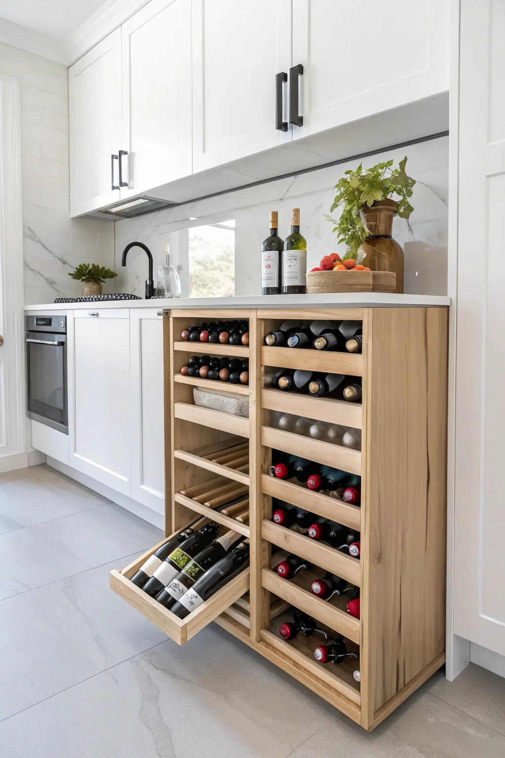 Transform your kitchen into a wine lover's paradise with this chic, minimalist wine storage solution.