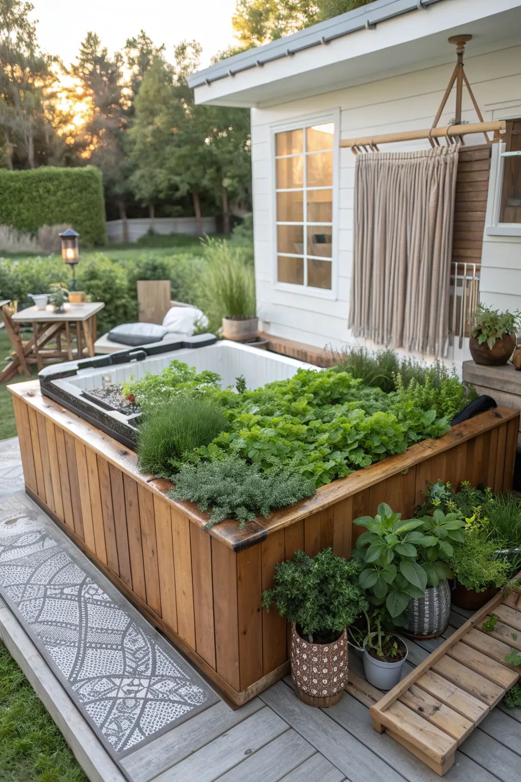 Transform your space with a chic, sustainable raised garden bed from an old hot tub—where simplicity meets natural beauty.