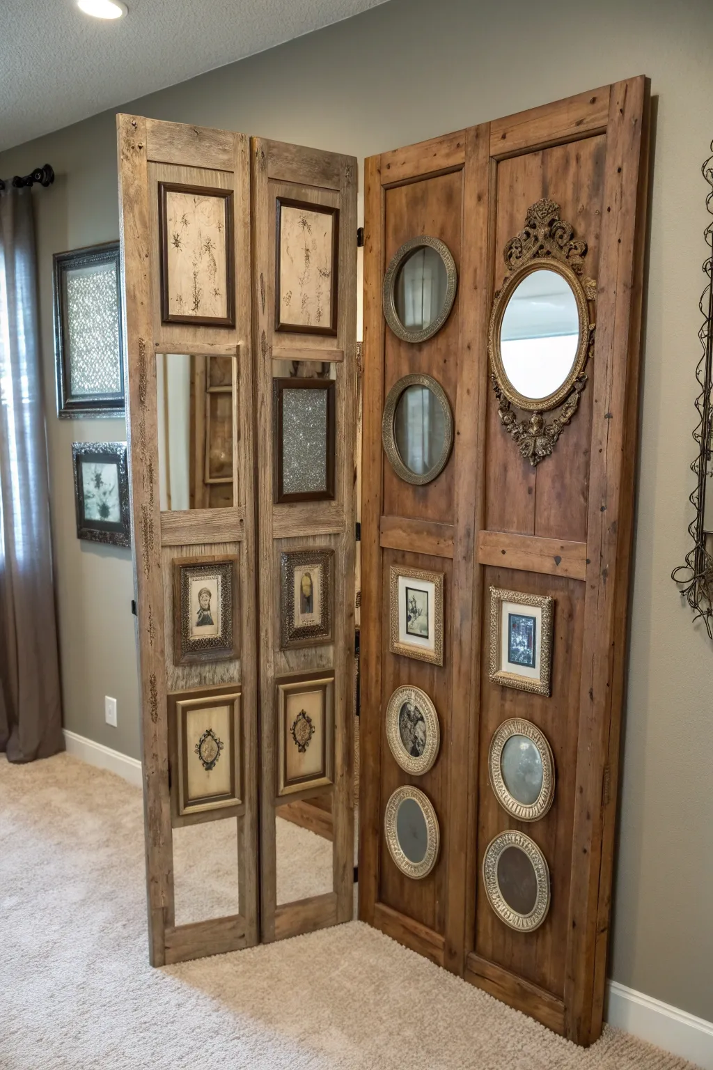 Transform your space with exquisite craftsmanship: Repurposed bifold doors turned statement wall art.