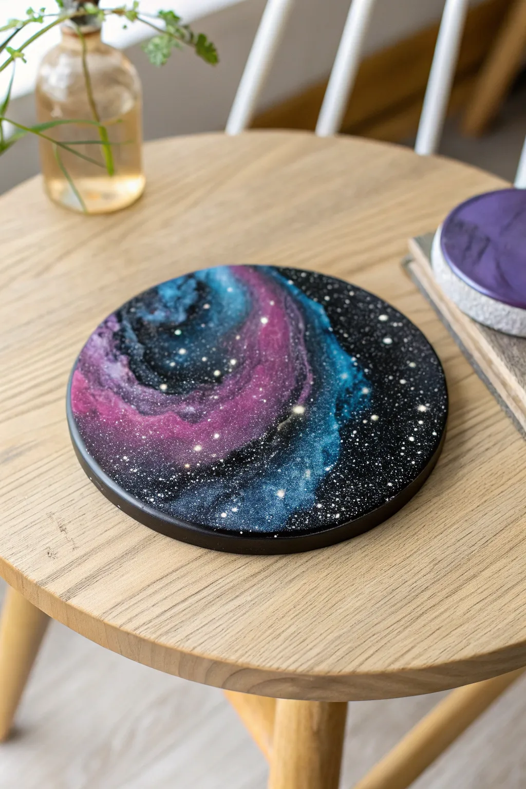Elevate your decor with galaxy swirl coasters, where simplicity meets the cosmos.
