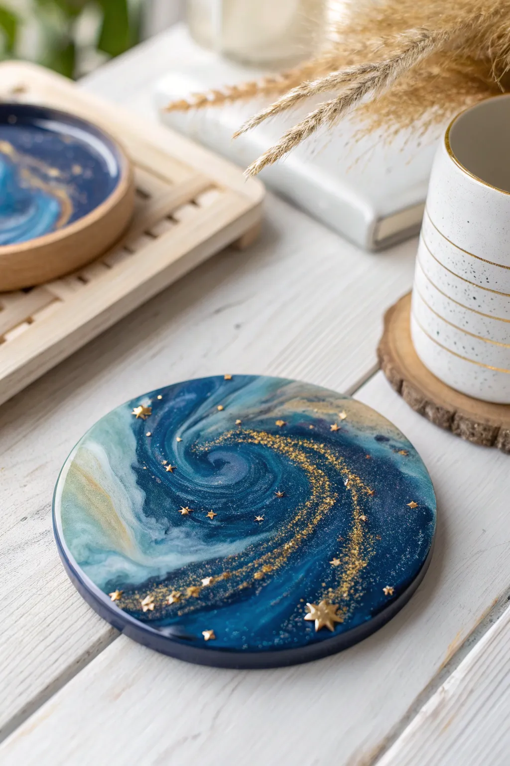 Transform your tabletop into a canvas with these stunning resin coasters.