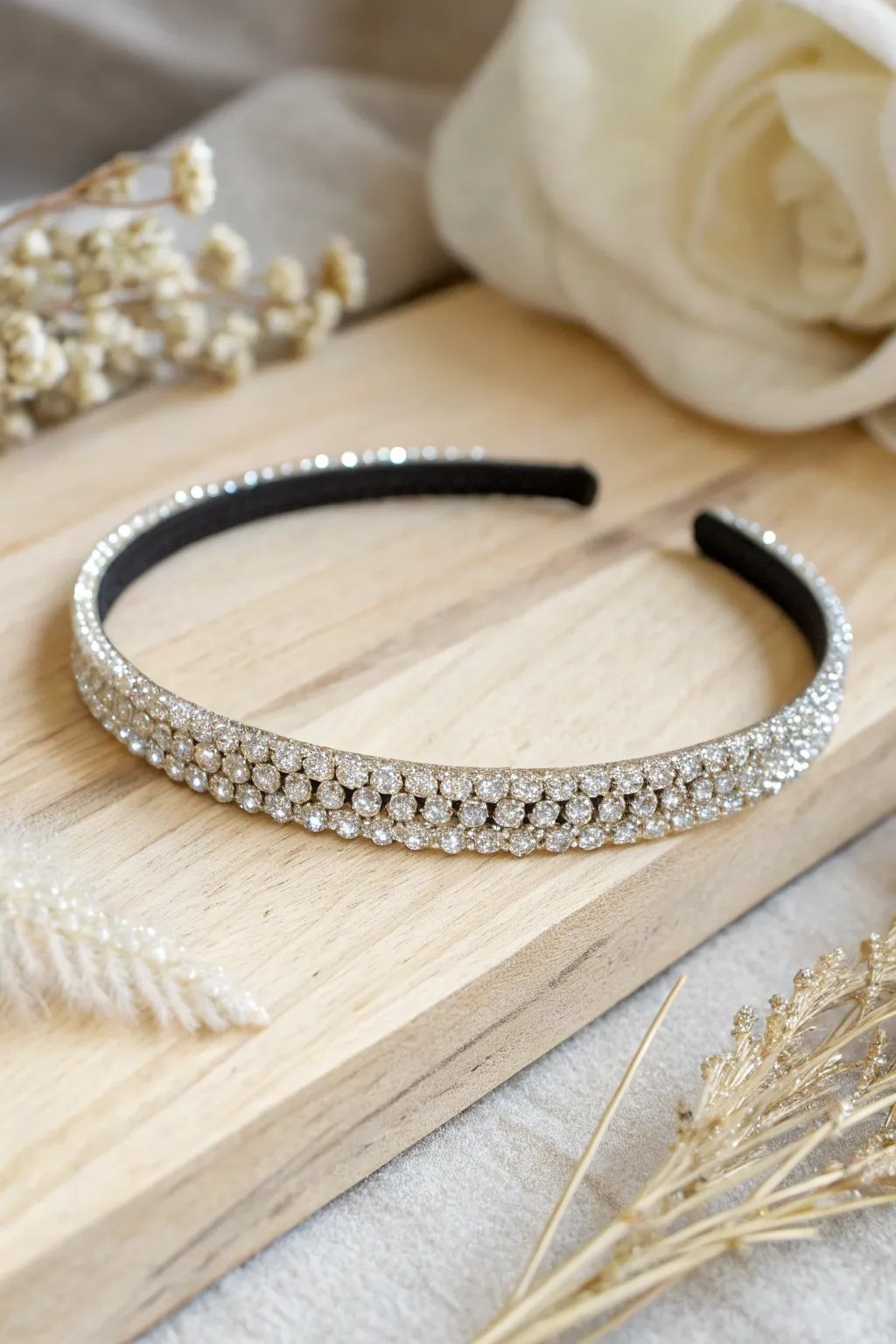 Elevate your style with a touch of sparkle. This rhinestone headband combines minimalist elegance with boho charm.