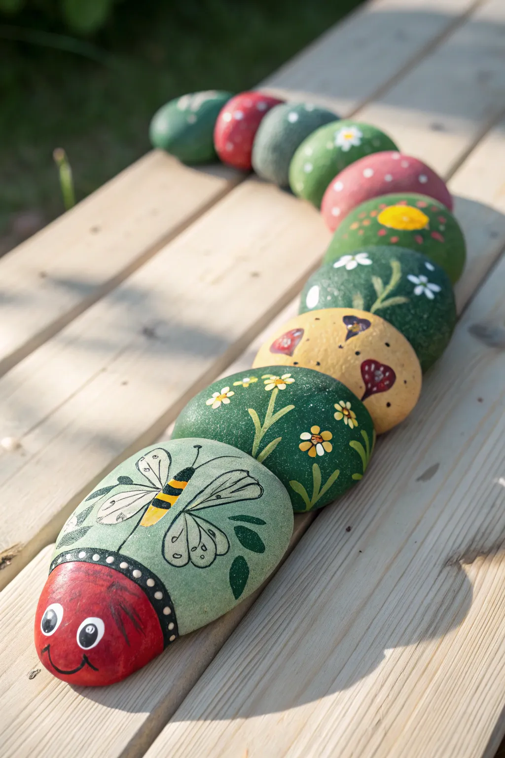 Transform your space with a storybook-inspired rock caterpillar, where simplicity meets creativity.